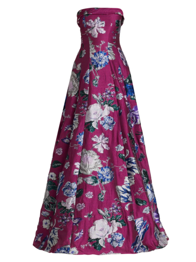 Shop Marchesa Notte Women's Floral Jacquard Strapless Gown In Fuchsia