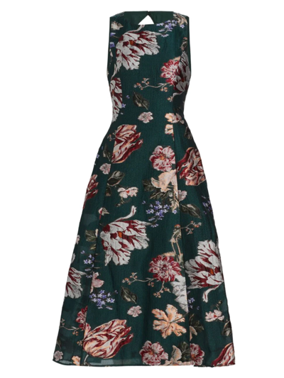 Shop Marchesa Notte Women's Floral Jacquard Midi-dress In Forest Green