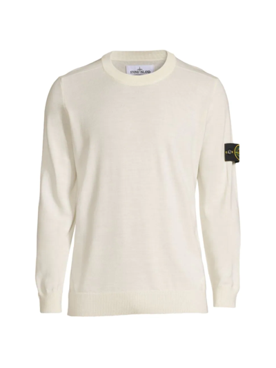 Stone Island Logo-patch Wool-blend Sweater In White | ModeSens