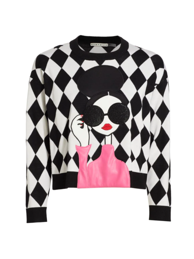 Shop Alice And Olivia Women's Gleeson Appliqué Crewneck Sweater In Neutral