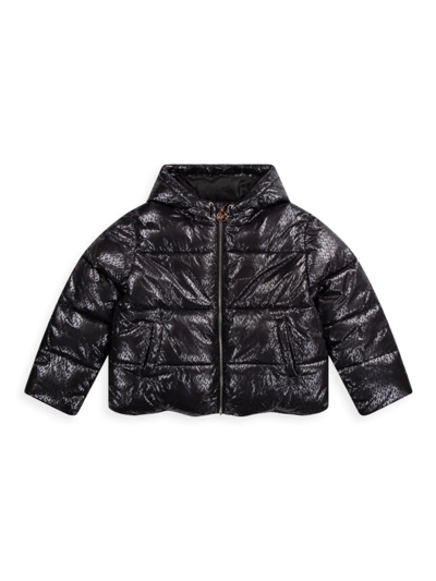 Shop Michael Michael Kors Little Kid's & Kid's Logo Print Puffer Jacket In Black