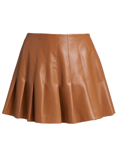 Shop Alice And Olivia Women's Carter Vegan Leather Pleated Miniskirt In Camel