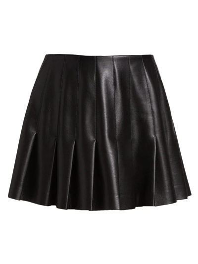 Shop Alice And Olivia Women's Carter Vegan Leather Pleated Miniskirt In Black
