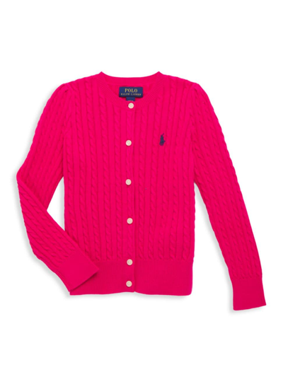 Shop Polo Ralph Lauren Girl's Cable-knit Cotton Cardigan In Sport Pink