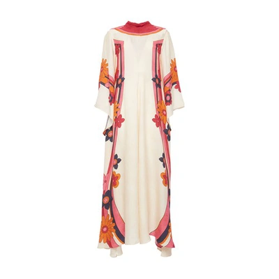 Shop La Doublej Magnifico Dress (placée) In Beat Flower Placa White Orange