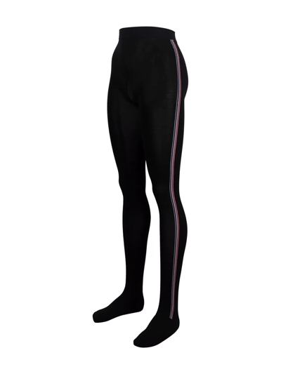 Thom Browne Intarsia Side-stripe Opaque Tights In Black