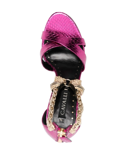 Roberto Cavalli Panther 125mm Metallic Sandals In Purple