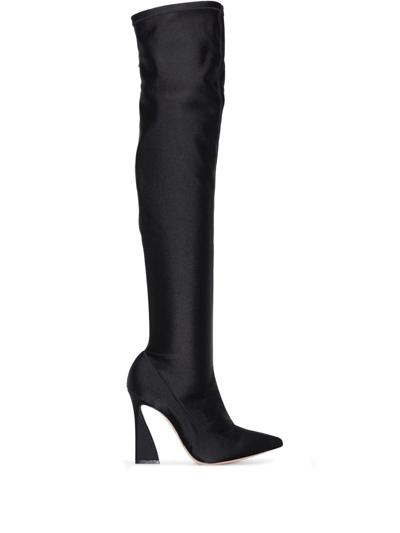 Shop Gianvito Rossi Curved Heel Over-the-knee Boots In Black