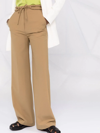 Shop Nanushka Tie-waist Wide-leg Trousers In Neutrals