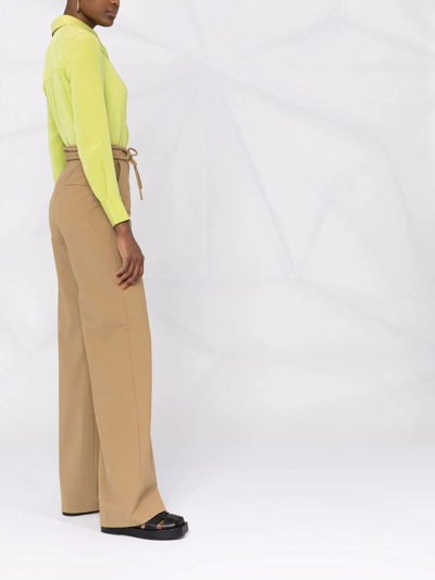 Shop Nanushka Tie-waist Wide-leg Trousers In Neutrals