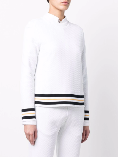 Shop Thom Browne Cricket Stripe Trim Sweatshirt In White