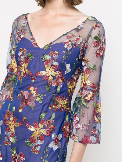 Shop Marchesa Notte Floral Lace Midi Dress In Multicolour