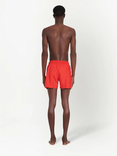 Shop Balmain Metallic-logo Swim Shorts In Red