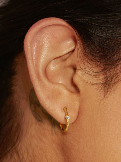 Shop Monica Vinader Siren Diamond Small Hoop Earrings In Gold