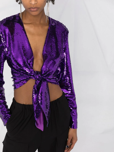 Shop Tom Ford Tie-fastening Sequinned Blouse In Purple