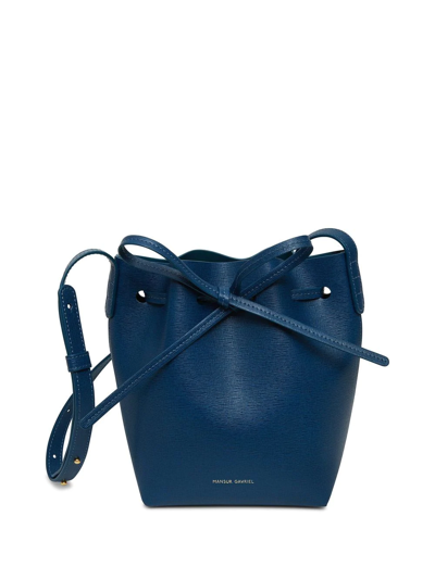 Mansur Gavriel Mini Mini Saffiano Leather Bucket Bag In Blu