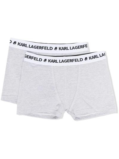 Shop Karl Lagerfeld Logo-waistband Boxers Set Of 2 In Grey