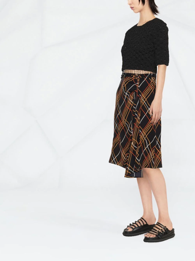Shop Marni Grid-pattern Silk Skirt In Black