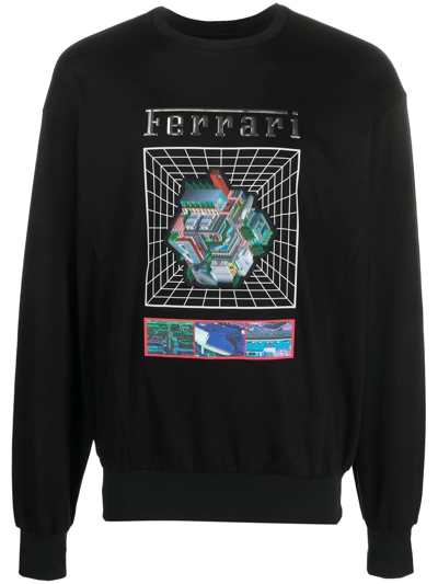 Shop Ferrari Graphic-print Cotton Sweatshirt In Black