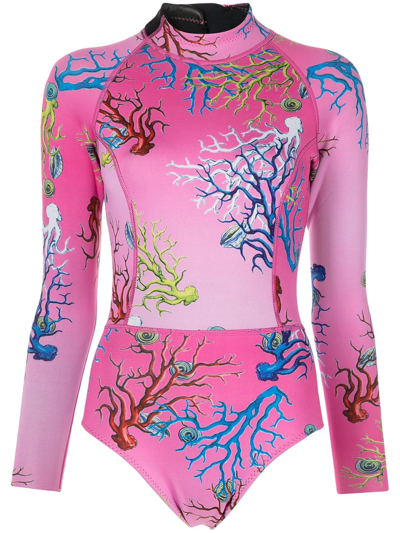 Shop Cynthia Rowley Coral-print Wetsuit In Multicolour