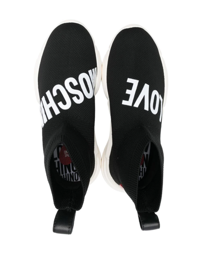 Shop Love Moschino Logo-appliqué High-top Sneakers In Black