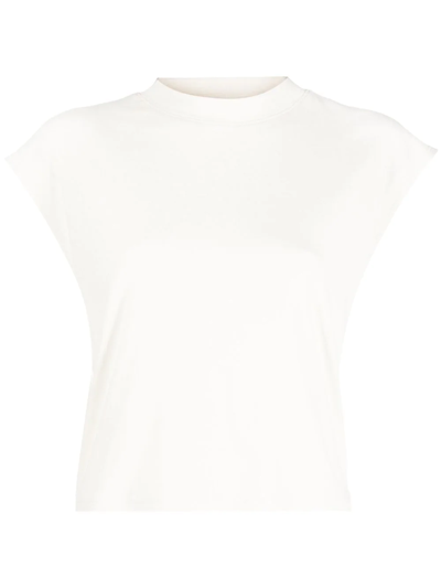 Shop Frame Cap-sleeve Cotton T-shirt In Neutrals