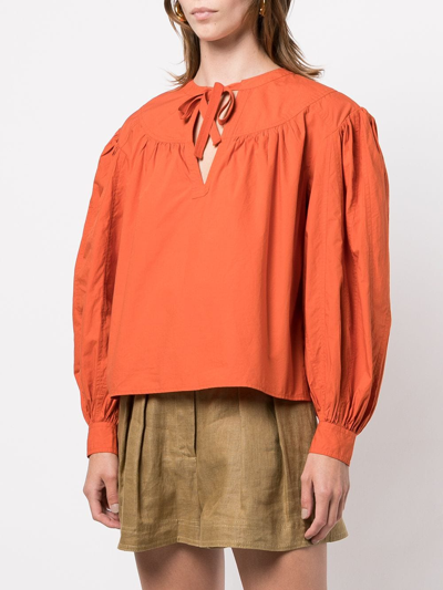 Shop Ulla Johnson Delaney Cotton-poplin Blouse In Orange