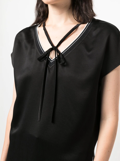 Shop Giorgio Armani Washed-silk Tie-front Top In Black