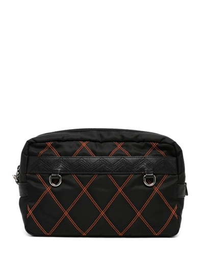 Pre-owned Prada Diamond-quilted Logo Plaque Clutch In Black