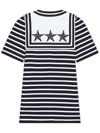 Shop Dolce & Gabbana Star-patch Striped Dress In White