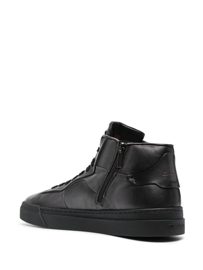 Shop Santoni High-top Leather Sneakers In Black