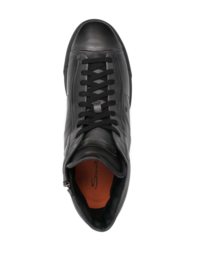 Shop Santoni High-top Leather Sneakers In Black