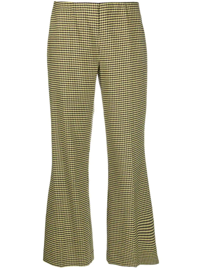 Shop P.a.r.o.s.h Houndstooth Flared Trousers In Yellow