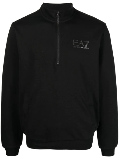 Shop Ea7 Zip-front Logo-print Sweatshirt In Black