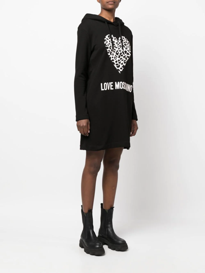Shop Love Moschino Heart-print Hooded Dress In Black
