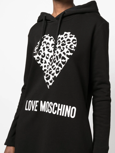 Shop Love Moschino Heart-print Hooded Dress In Black