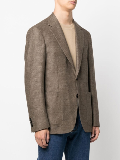 Shop Canali Single-breasted Wool Blazer In Brown