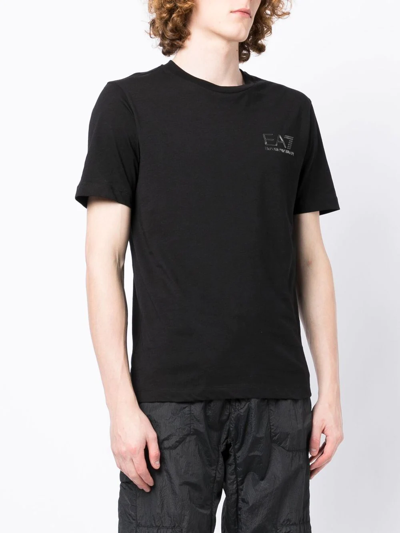 Shop Ea7 Cotton Embossed-logo T-shirt In Black