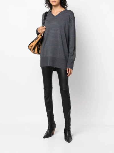 Shop Aspesi V-neck Virgin Wool Jumper In Grey