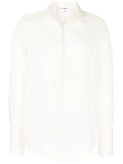Shop Frame Front-tie Long-sleeve Blouse In Neutrals
