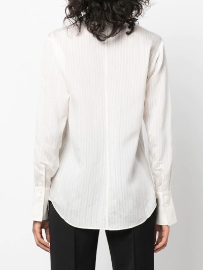 Shop Frame Front-tie Long-sleeve Blouse In Neutrals