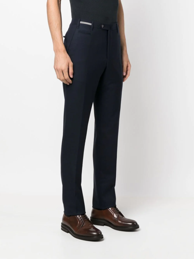 Shop Corneliani Straight-leg Cotton-wool Trousers In Blue