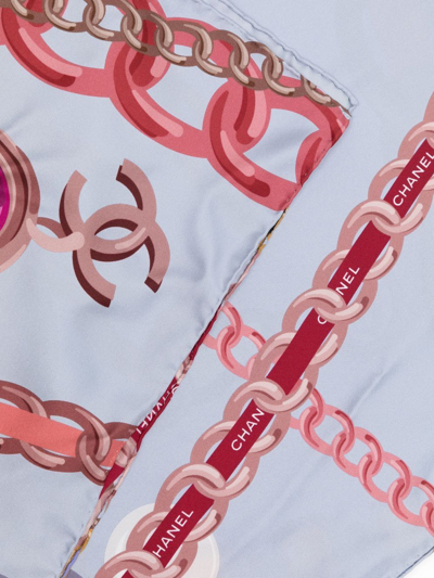 Pre-owned Chanel Jewellery Print Silk Scarf In Blue