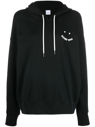 Shop Ps By Paul Smith 'happy' Logo-embroidered Hoodie In Black