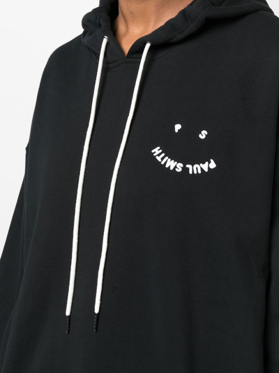 Shop Ps By Paul Smith 'happy' Logo-embroidered Hoodie In Black