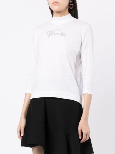 Shop Vivetta Rhinestone-logo Mock-neck T-shirt In White
