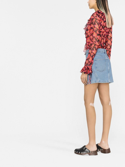 Msgm Graphic-print Ruffle-detail Blouse In Black