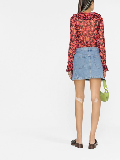 Msgm Graphic-print Ruffle-detail Blouse In Black