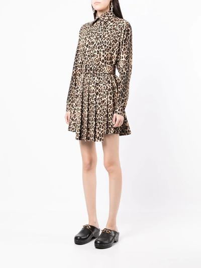 Shop Ermanno Scervino Belted Leopard-print Mini Shirtdress In Brown