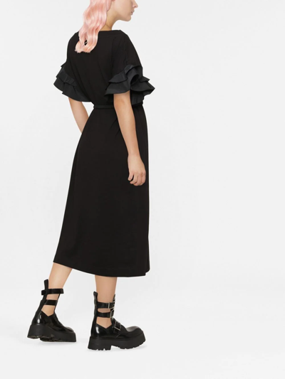 Shop Moncler Ruffle-cuffs Midi Dress In Black